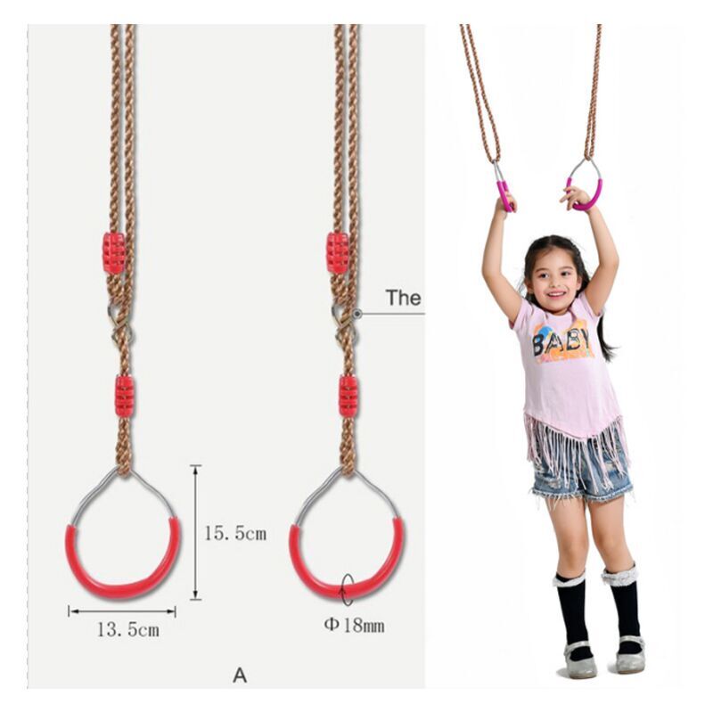 Trapeze Wooden Swing with Gymnastics Plastic Rings, Trapeze for Swing Set for Children Indoor Outdoor Garden Games Denuotop