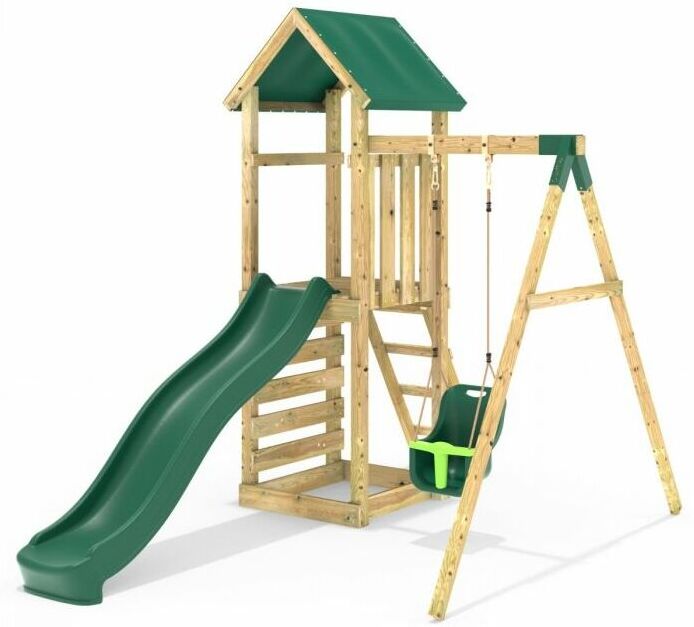 Adventure Wooden Climbing Frame, Swing Set and Slide - Rosa Green - Rebo