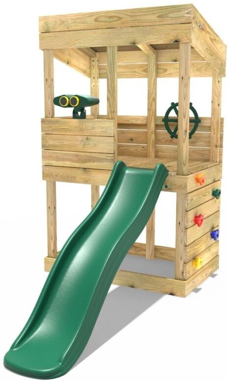 Children's Wooden Lookout Tower Playhouse with 6ft Slide - Adventure Set - Rebo