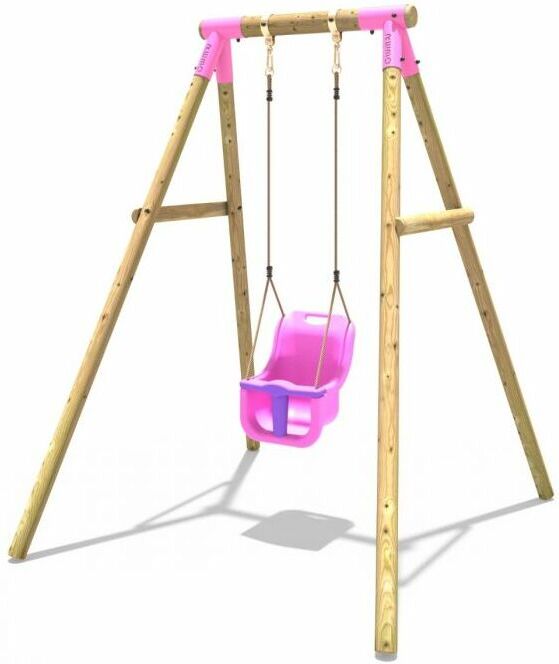 Wooden Garden Swing Set with Baby Seat - Pluto Pink - Rebo