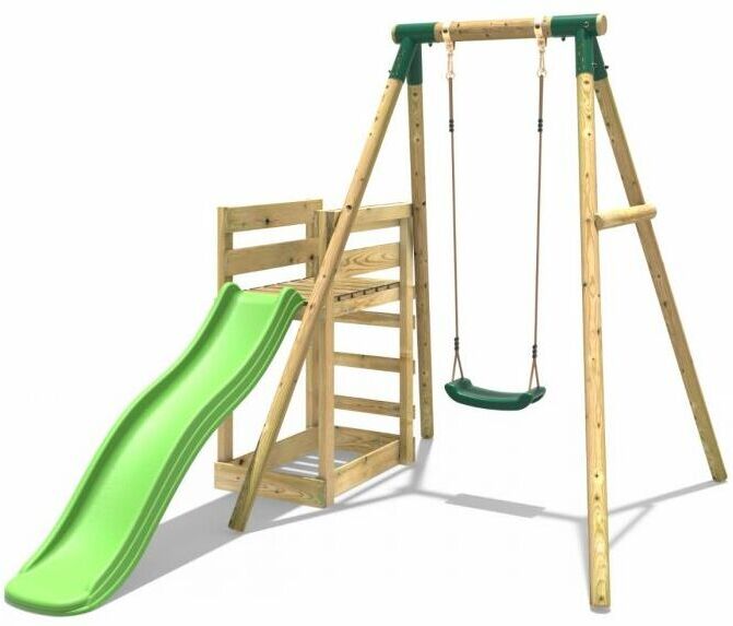 Wooden Swing Set plus Deck & Slide - Solar Green - Rebo