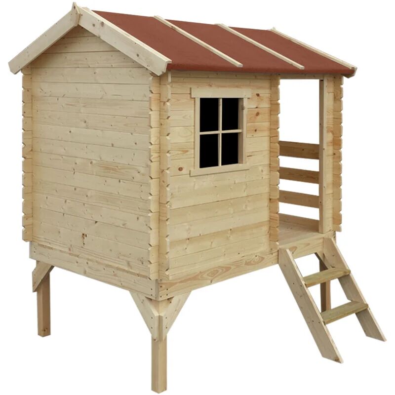 TIMBELA Wooden Playhouse for Kids Outdoor, 19 mm planks - Fun Wendy House Outdoor Play - Garden Play House for Kids with slide - H205 x 182 x 146 cm / 1.1 m2