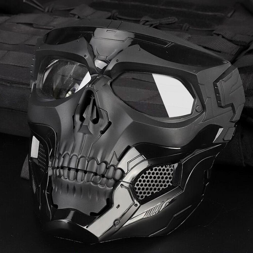 Queen-Huang Skull Skeleton Masks With Goggle Impact Resistant Adjustable For Halloween Paintball Game Props Party Ride And Other Outdoor Activities