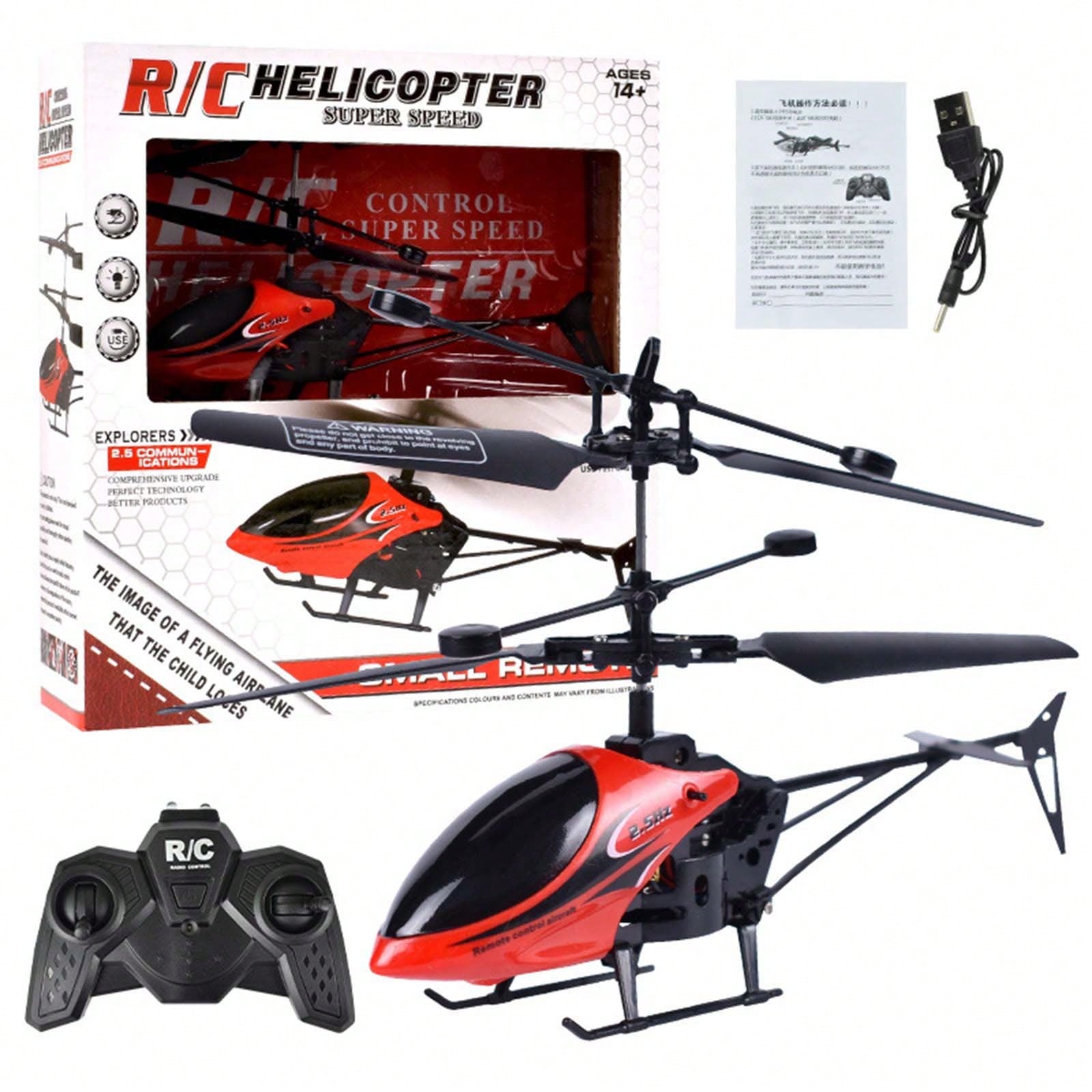SHEIN RC Helicopter Drone With Light Electric Flying Toy Radio Remote Control Aircraft Indoor Outdoor Game Model Gift Toy Red 11x16x4cm