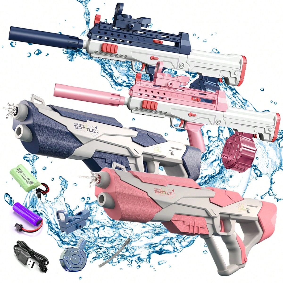 SHEIN Kids Space Electric Automatic Large Capacity Water Gun Toy Summer Outdoor Beach Firing Shooting Game Fantasy Water Fighting Toys For Children Adults Boys Gifts Multicolor CY005,CY006,CY026,CY027