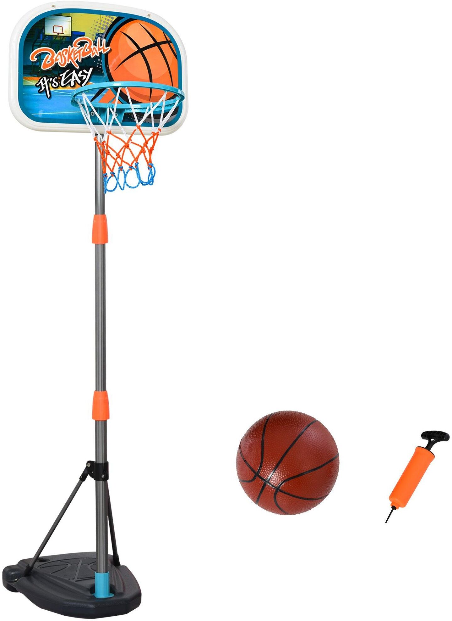 HOMCOM 3 Pcs Kids Basketball Set with Hoop Ball Pump Height Fillable Base