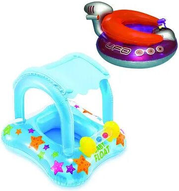 Swimline Inflatable UFO Lounge Chair Float Bundle w/ My Baby Float Inflatable Kiddie Raft, Multicolor