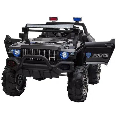 Aosom Kids Ride On Car 12V RC 2 Seater Police Truck Electric Car For Kids with Full LED Lights MP3 Parental Remote Control (Pink), Black