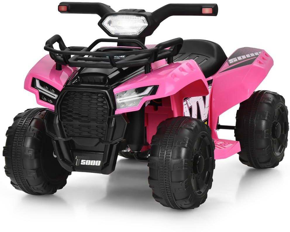 Costway 7.3 in. 12-Volt Kids ATV Quad Electric Ride On Car Toy Toddler with LED Light and MP3 Pink