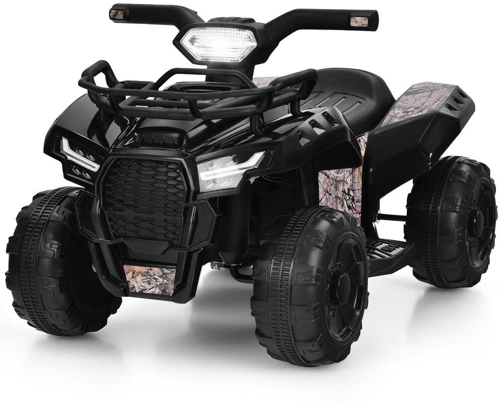 Costway 7.3 in. 12-Volt Kids ATV Quad Electric Ride On Car Toy Toddler with LED Light and MP3 Black