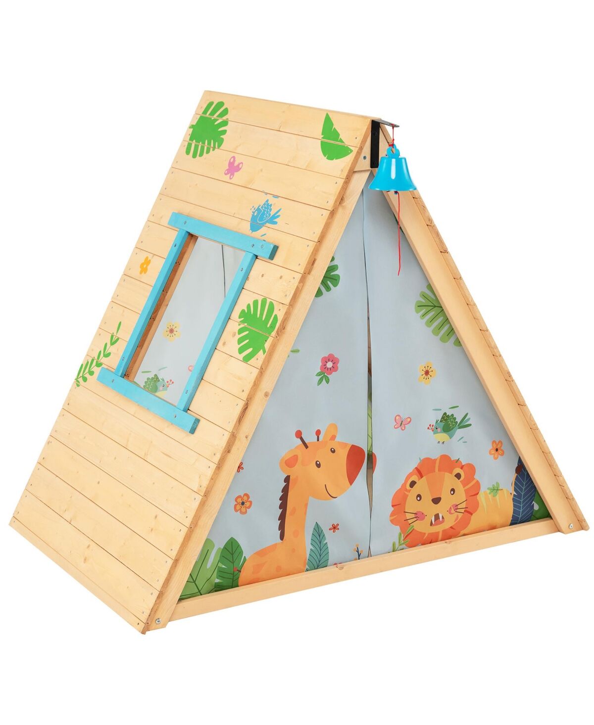 Costway Climbing Triangle with Tent Triangle Climber Crawling Toys for Kids & Baby - Natural