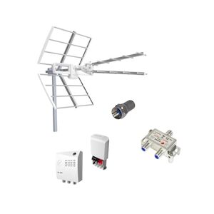 Fagor Eva 48 Antenne Tv Tnt Lte 5g Rateau + Kit Amplificateur De Mât + Alim 24v + Répartiteur Antenne + 1 Fiche Usage Non Intensif Fagor