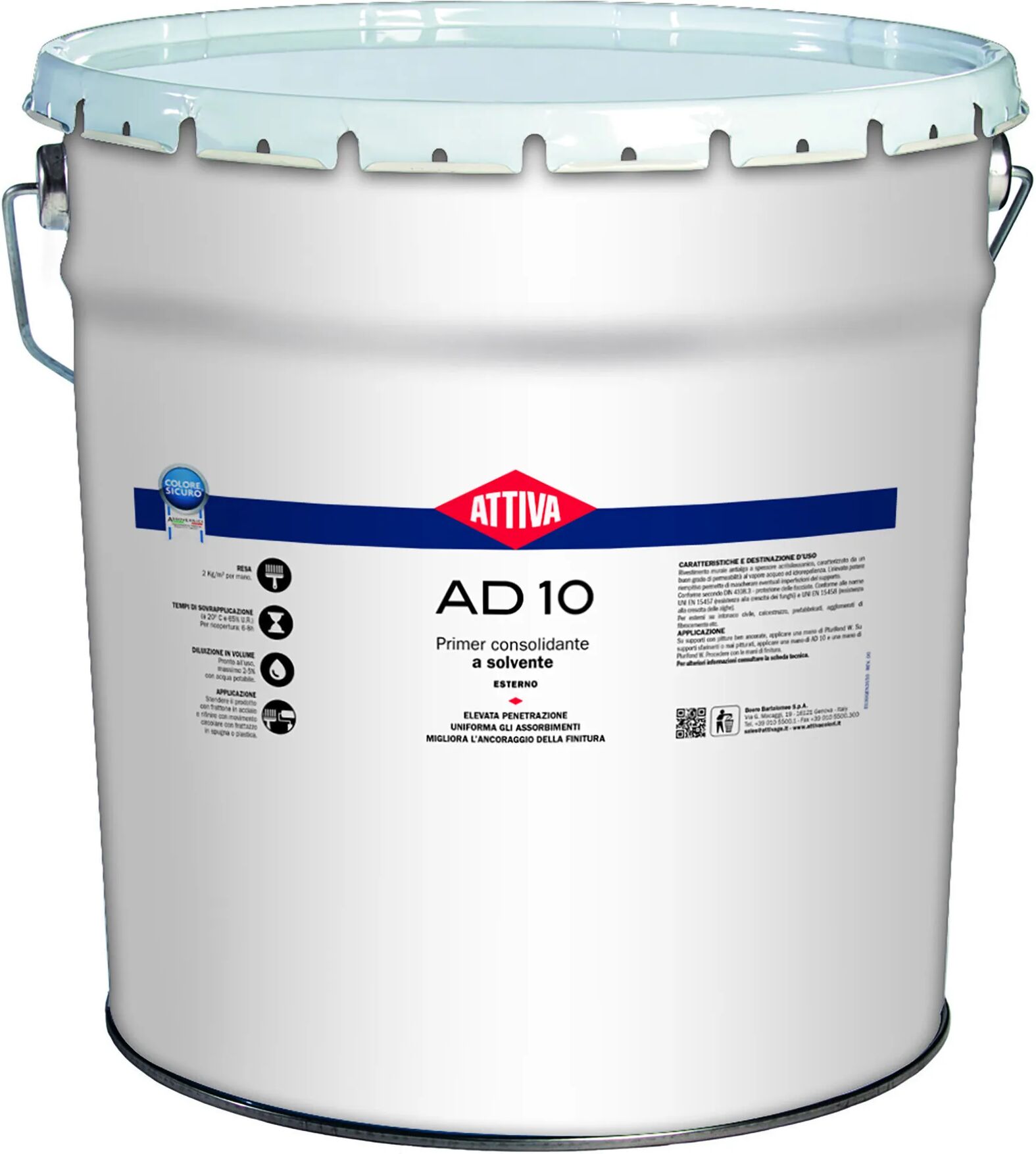 ATTIVA Primer Consolidante  Ad10 5 L A Solvente Per Esterno 7-10 M² Con 1 L