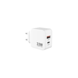 Sinox PRO 230V USB-A+USB-C PD oplader 33W. Hvid