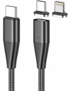 Callstel Câble USB-C vers USB-C et Lightning avec fiches magnétiques - 1,80 m