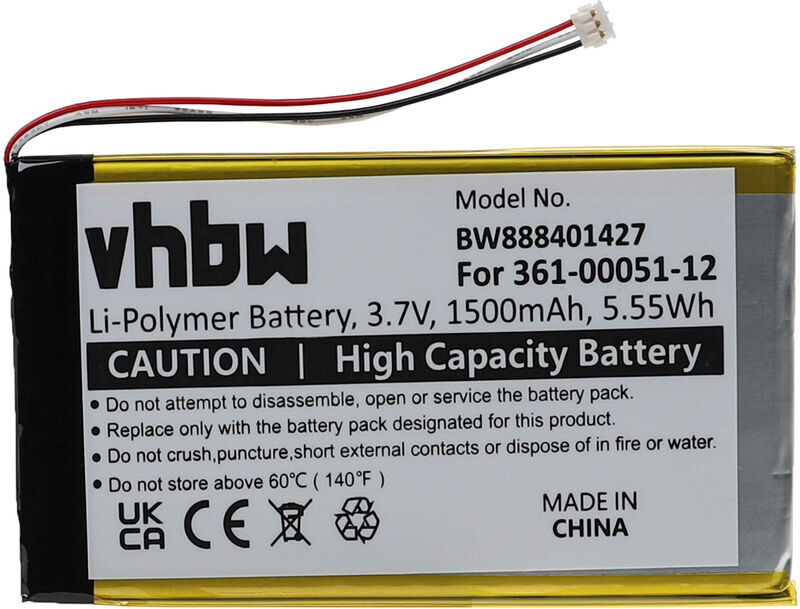 Battery compatible with Garmin Dezl 650LM, Nüvi 150T, 4NSF, Nüvi 2505, Nüvi 52LM 5 gps Navigation System Sat Nav (1500mAh, 3.7 v, Li-polymer) - Vhbw