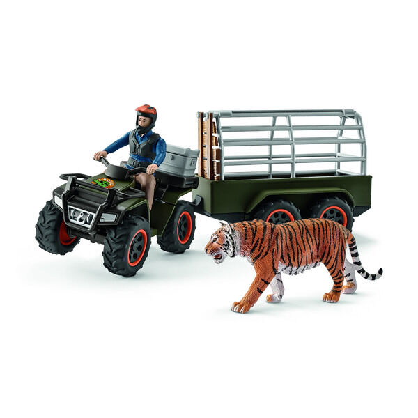 Schleich-s Ranger Con Quad, Rimorchio Con Gabbia E Tigre