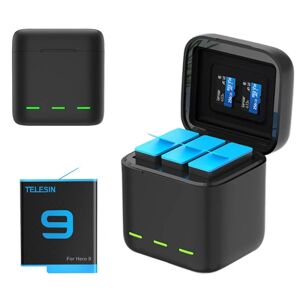 Jettbuying TELESIN batteri 1750 mAh til GoPro Hero 10 3 Ways LED Light Bat charging box