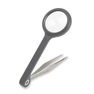 Carson MG-55 MagniGrip 4.5x Magnifier with Attached Fine Point Tweezers, Grey