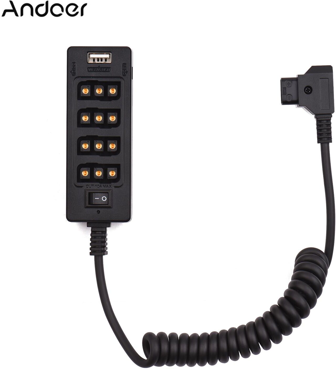 Andoer D-Tap B Type Socket D-tap Male to 8 Port D-tap Female Spliter Power Cable Connector with USB