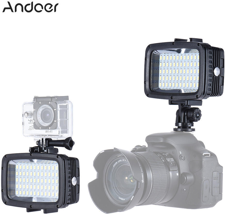 Andoer 3 Mode 5500K LED Video Light Lamp Diving 40m w/ 2pcs 2000mAh Battery