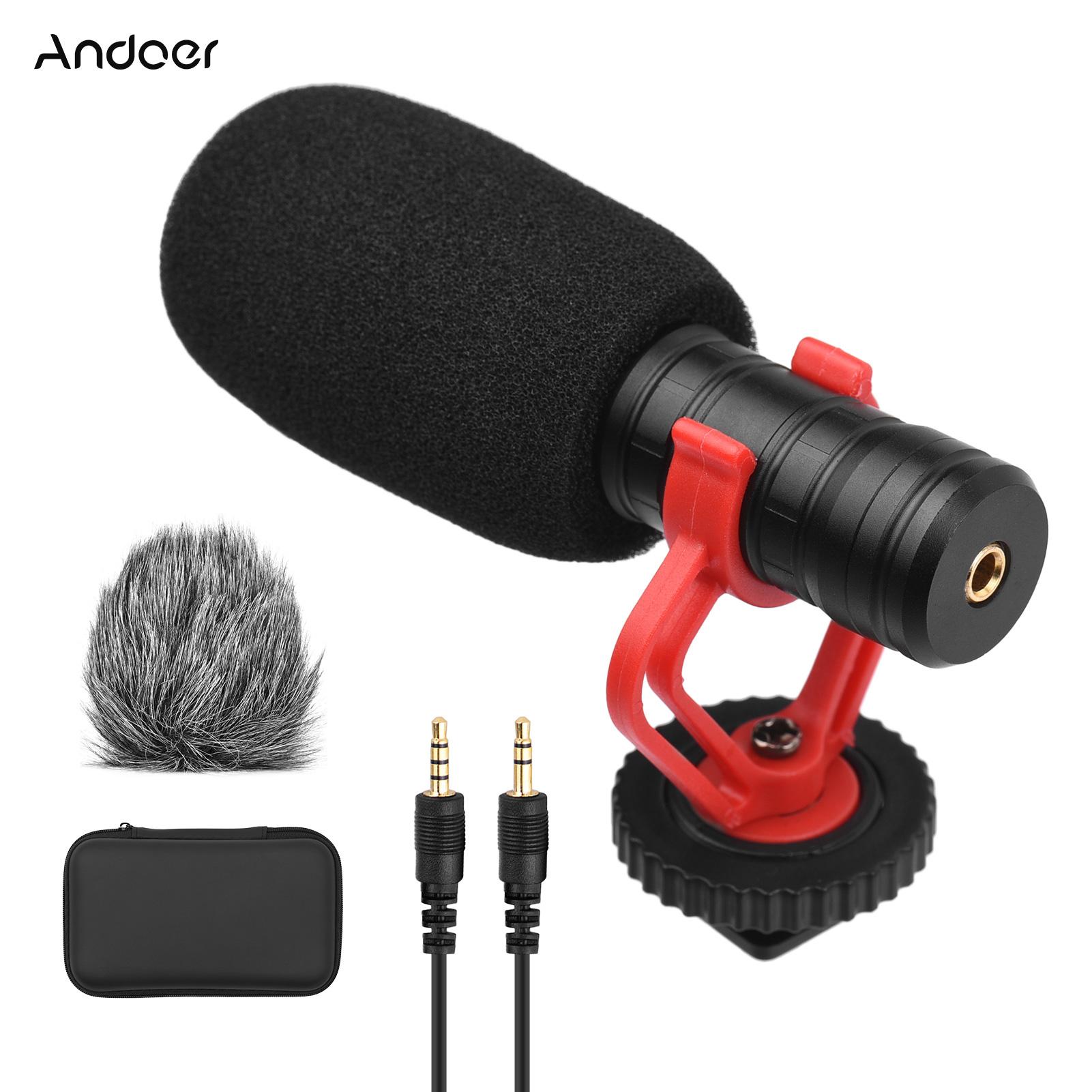 Andoer Camera Microphone Cardioid Condenser Mic with 3.5mm Port Anti-Shock Mount Sponge & Furry