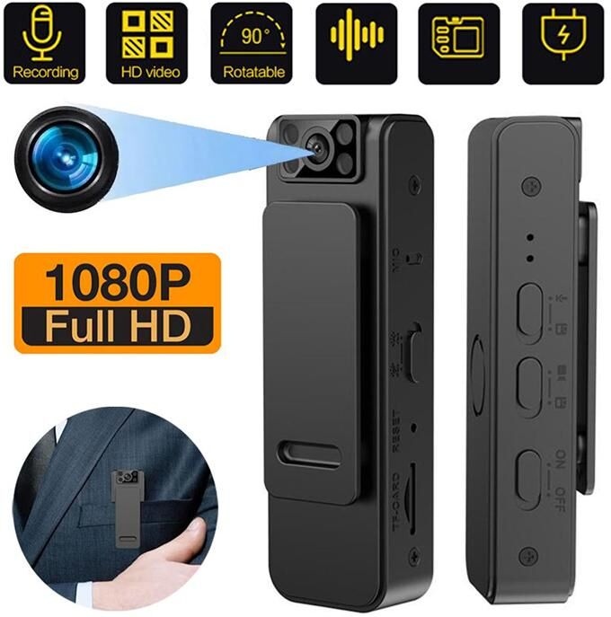 YJMP Electronic L8 Mini Camera Video Audio Recorder HD 1080P Conference Outdoor Sports Loop Recording Camcorder Lavalier Camera Magnetic Backclip