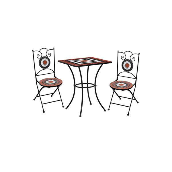 Unbranded 3 Piece Mosaic Bistro Set Ceramic Tile Terracotta And White