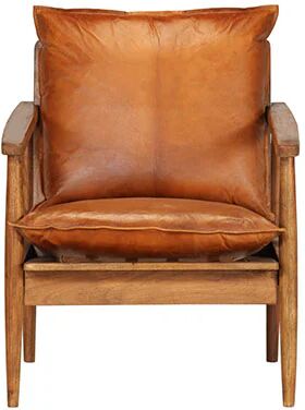 Unbranded Armchair Real Leather With Acacia Wood Brown