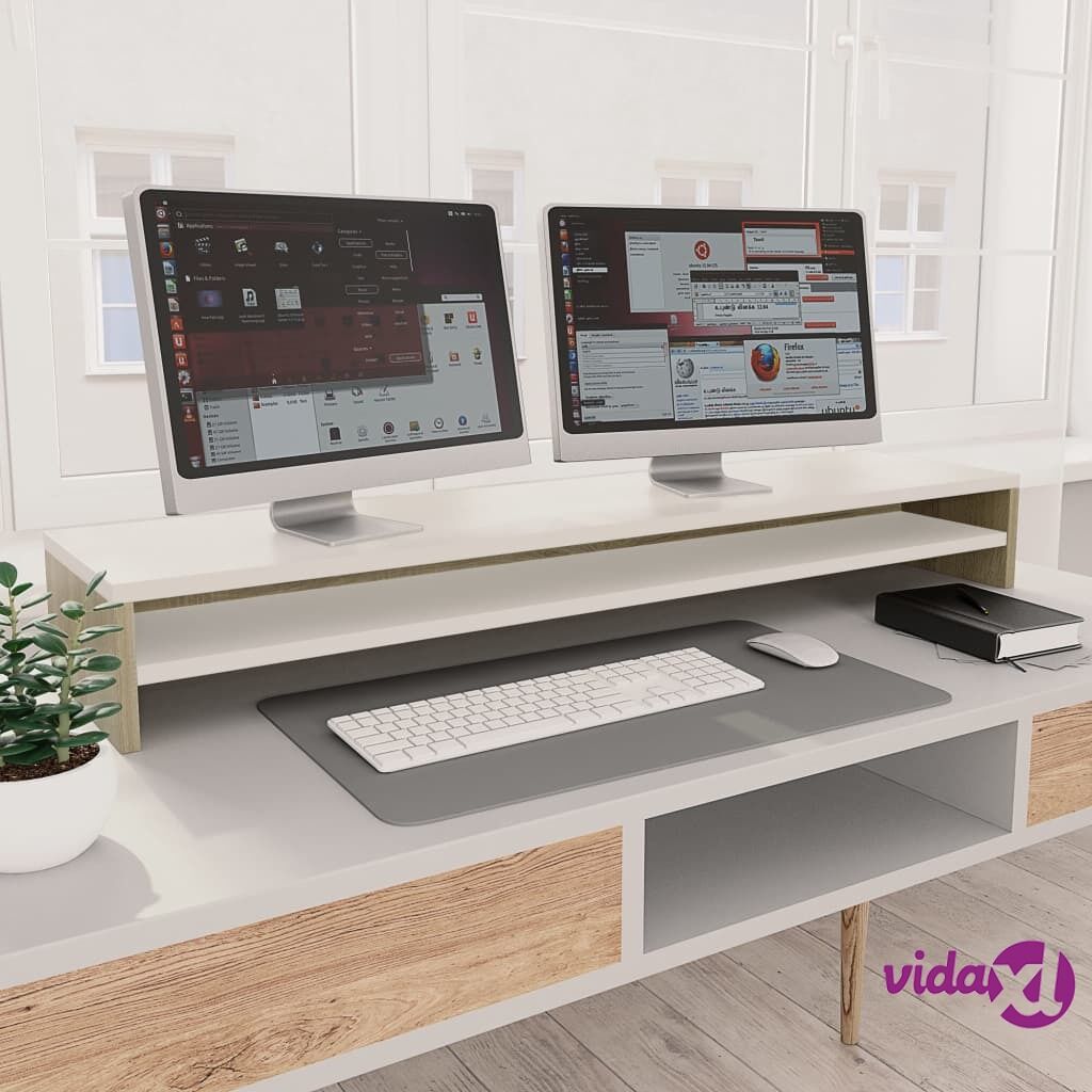 vidaXL Monitor Stand White and Sonoma Oak 100x24x13 cm Chipboard