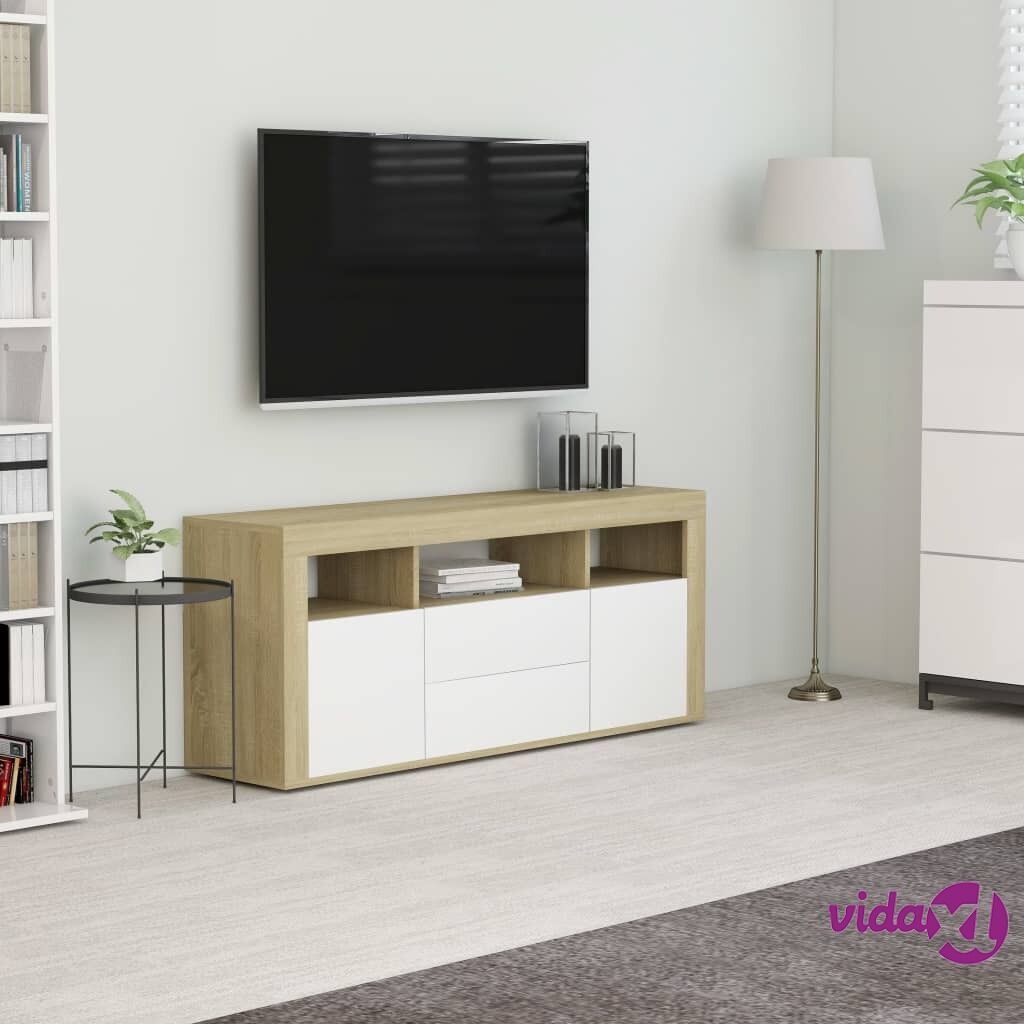 vidaXL TV Cabinet White and Sonoma Oak 120x30x50 cm Chipboard