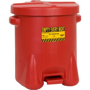 Justrite PE-Sicherheits-Entsorgungsbehälter für aggressive Medien, Volumen 53 l, mit Pedal, rot, ab 5 Stk