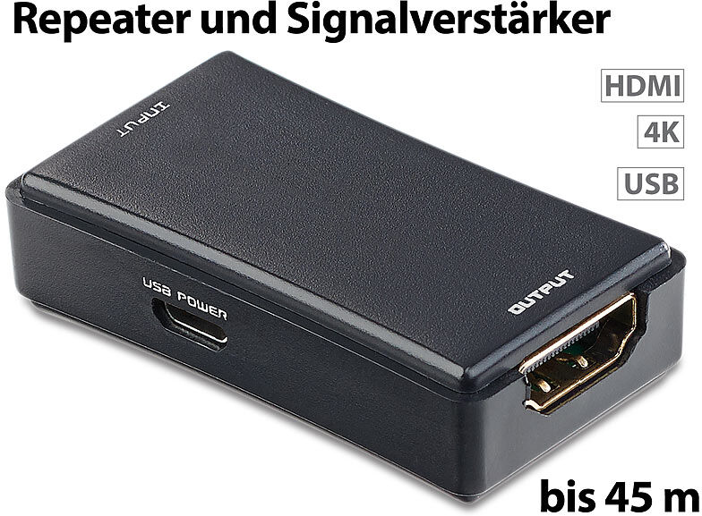 auvisio HDMI-1.4-Repeater & Signalverstärker, bis 45 m, für 4K UHD, 3D & HDCP