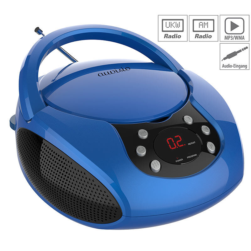 auvisio Tragbarer Stereo-CD-Player mit Radio, Audio-Eingang & LED-Display