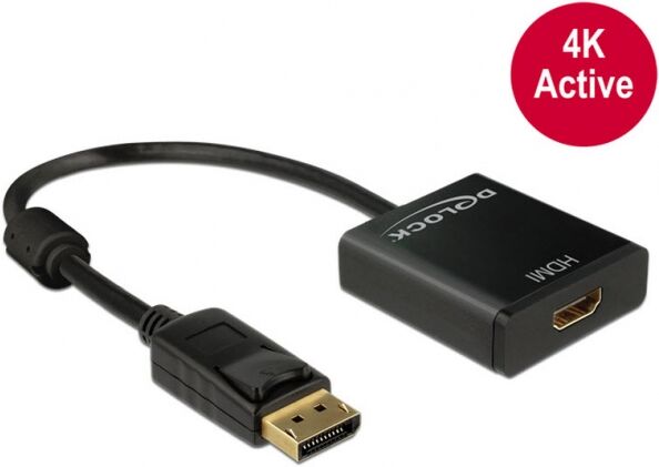 DeLock 62607 - Adapter Displayport 1.2 Stecker > HDMI Buchse 4K Aktiv schwarz