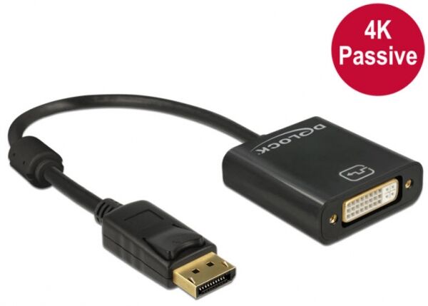 DeLock 62601 - Adapter Displayport 1.2 Stecker > DVI Buchse 4K Passiv - Schwarz