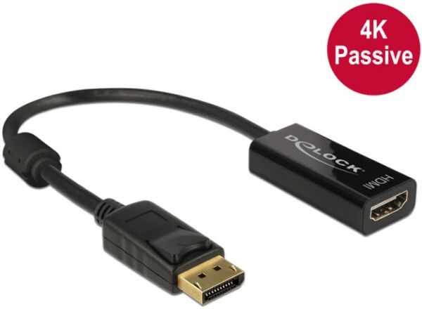 DeLock 62609 - Adapter Displayport 1.2 Stecker > HDMI Buchse 4K Passiv - Schwarz