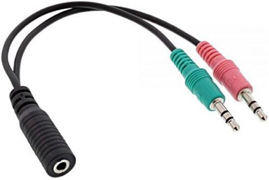 InLine 99312I - Audio Kopfhörer Adapterkabel, 2X 3, 5mm Klinke Stecker auf 3, 5mm Klinke Buchse 4Polig - 0.15m