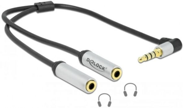 DeLock 66438 - Audio Splitter Klinkenstecker 3,5 mm zu 2 x Klinkenbuchse 3,5 mm 4 Pin gewinkelt