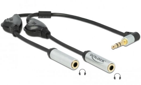DeLock 66434 - Audio Splitter Klinkenstecker 3,5 mm zu 2 x Klinkenbuchse 3,5 mm 3 Pin + Lautstärkeregler gewinkelt