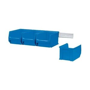 PROREGAL Wandleiste mit 4x Blaue Sichtlagerbox 3.0   HxBxT 12,6x60,5x23,6cm   Wandhalterung, Kleinteileaufbewahrung, Sortimentsboxhalterung