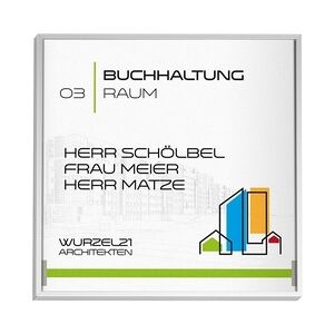 König Werbeanlagen Madrid Silver Line Türschild 150   150x150 mm   Alu Rahmen silber eloxiert   entspiegelte Abdeckung   Schraubmontage   Türschild Büro   Büroschild