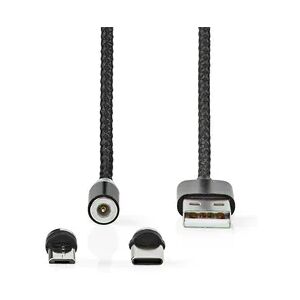 Nedis USB Cable - USB 2.0 - USB-A Male - USB Micro-B Male / USB-C Male - 10 W - No Data Transfer - Nickel Plated - 2.00 m - Round - Nylon - Black - Box