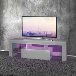 ECD-Germany ML-Design Moderne TV Lowboard TV-stativ med LED Beleuchting for tv, 130x49x45cm, hvid, træ, glas hylde, håndtag-mindre design, TV kabinet