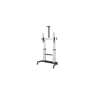 StarTech.com Mobile TV Stand, Heavy Duty TV Cart for 60-100 Display (100kg/220lb), Height Adjustable Rolling Flat Screen Floor Standing on Wheels, Universal Television Mount w/Shelves - W/ 2 equipment shelves - Vogn med hjul - for fladt panel - aluminium,