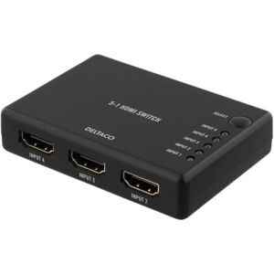 Deltaco HDMI Switch, 5 inputs to 1 output, 4K in 60Hz, 7.1, blac