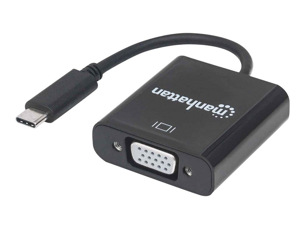 IC Intracom Manhattan USB-C to VGA Converter Cable, 1080p@60Hz, Black, 8cm, Male to Female, Lifetime Warranty, Blister - Adaptateur vidéo - 24 pin USB-C mâle pour HD-15 (VGA) femelle - 8 cm - blindé - noir -...