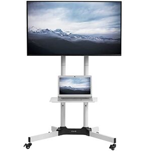 VIVO Mobile TV Cart for 32 to 83 inch Screens up to 50 kg, LCD LED OLED 4K Smart Flat and Curved Panels, Rolling Stand with Laptop DVD Shelf, Locking Wheels, Max VESA 600x400, White, STAND-TV03W