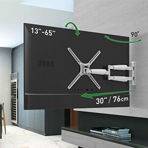 Barkan Long White TV Wall Mount, 13-65 inch Full Motion Articulating - 4 Movement Flat/Curved Screen Bracket, Holds up to 79lbs, Extremely Extendable, Fits LED OLED LCD (BM343XLW)