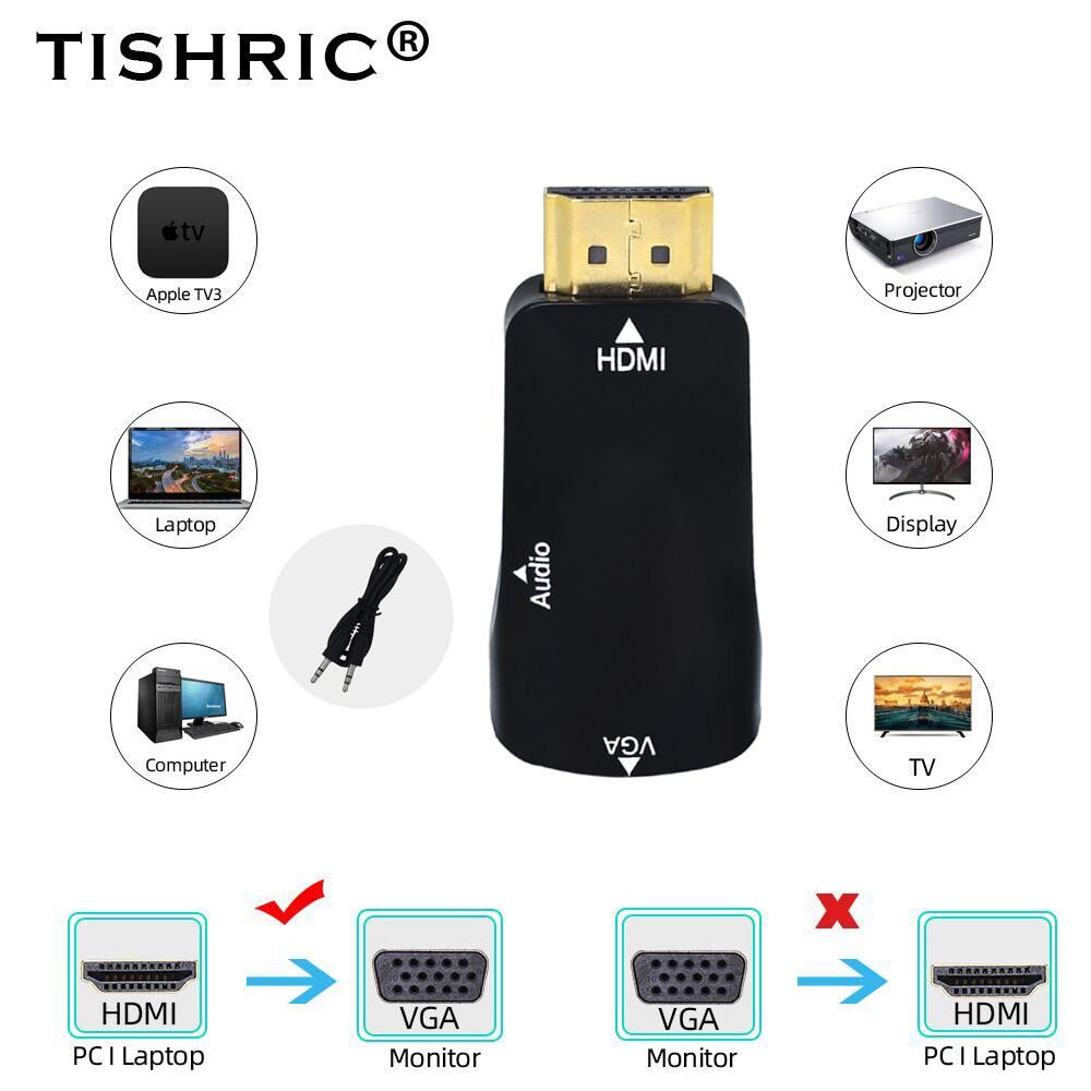 ShenZhen TISHRIC Direct TISHRIC Original HDMI to VGA Adapter/Converter 4K HD 1080P Display Audio Cable Male To Female HDMI Cable For PC Laptop TV Box